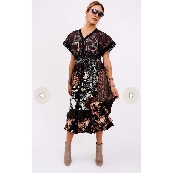 $550 BYRAN LARS Beauty Mark MULTI COLOR Patch MIDI LINED DRESS SIZE 0 - Picture 4 of 11